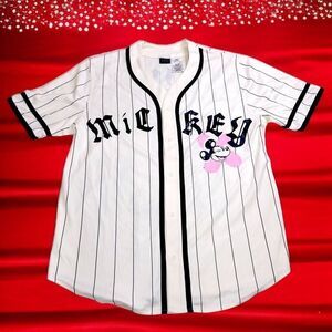Disney Mickey Mouse Baseball Jersey Top Pinstripe Streetwear Unisex